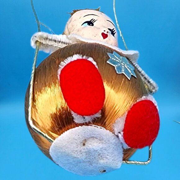 Vintage 1960s Pink Satin Ball Angel Ornament Foil Wings Spun Cotton Composite v5 - Picture 9 of 9